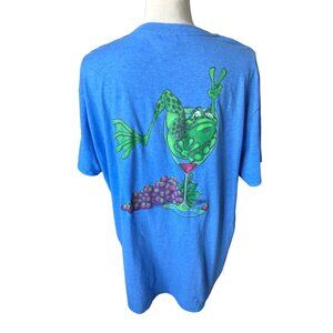 Peace Frogs ROCKBRIDGE VINEYARD Blue Frog in Wine Glass Grapes Pre Shrunk XL
